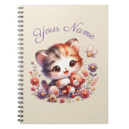 Caderno Espiral Nome Personalizado do Kitten Reproduzindo Aquarela