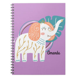Caderno Espiral Nome Personalizado do Little Elephant Boho