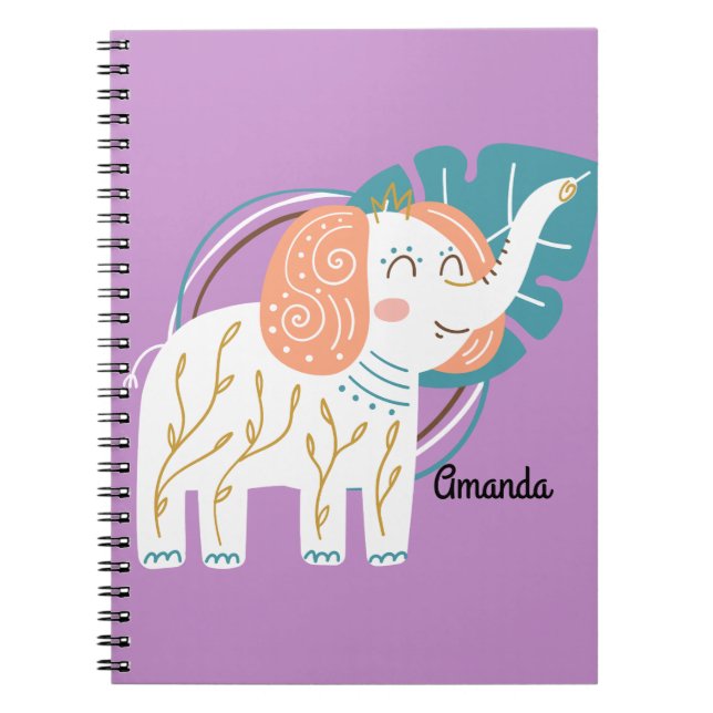 Caderno Espiral Nome Personalizado do Little Elephant Boho (Frente)