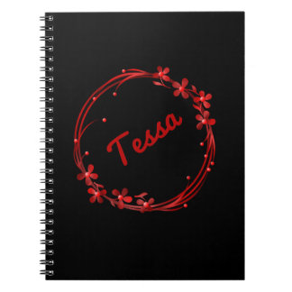 Caderno Espiral Nome personalizado do monograma floral vermelho-ci
