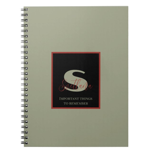 Caderno Espiral Nome Personalizado do Monograma Laranja Verde de S (Frente)