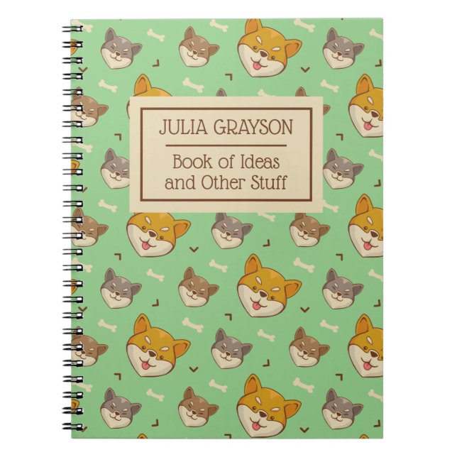 Caderno Espiral Nome Personalizado do Padrão de Cachorro Shiba Inu (Frente)
