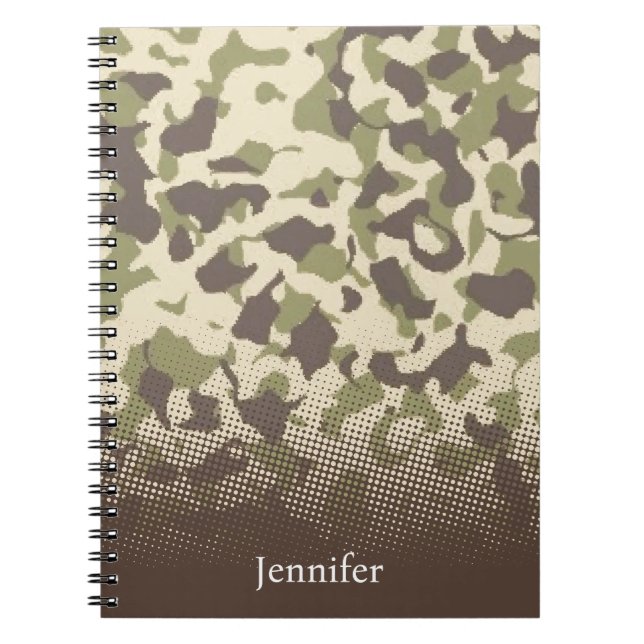 Caderno Espiral Nome Personalizado do Padrão de Camo (Frente)