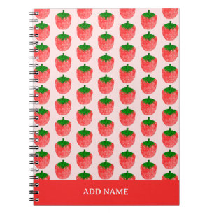 Caderno Espiral Nome Personalizado do Padrão de Morango