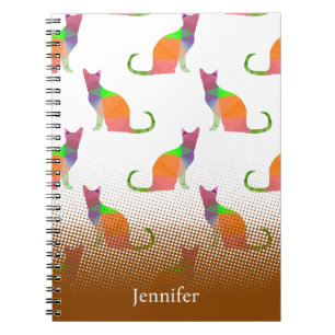 Caderno Espiral Nome Personalizado do Padrão de Silhueta de Gato d