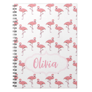 Caderno Espiral Nome Personalizado do Padrão Flamingo