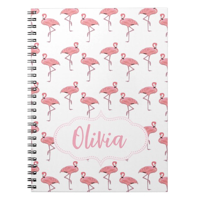 Caderno Espiral Nome Personalizado do Padrão Flamingo (Frente)