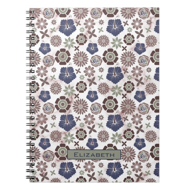 Caderno Espiral Nome personalizado do padrão floral de rabisco col (Frente)