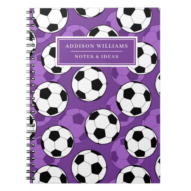Caderno Espiral Nome Personalizado do Padrão Único da Bola de Fute (Frente)