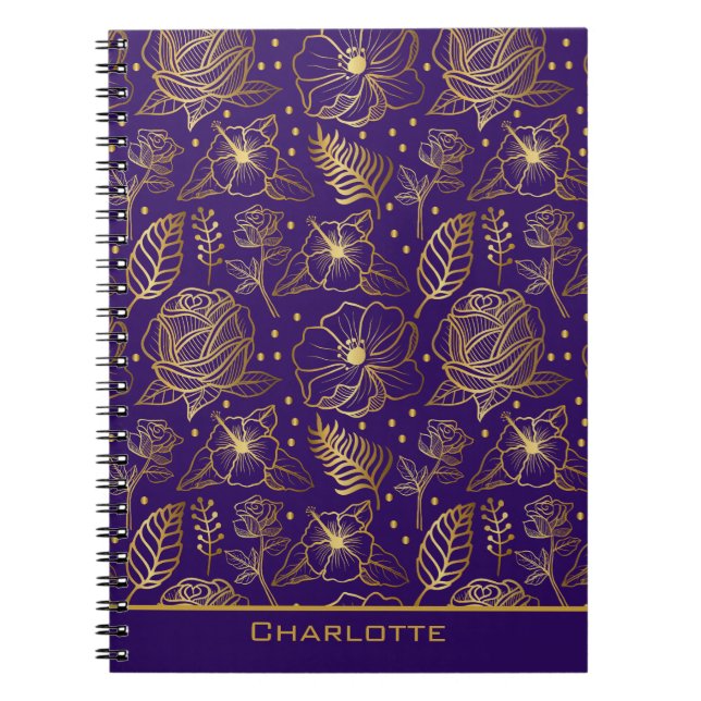 Caderno Espiral nome personalizado do padrão uniforme floral do ou (Frente)