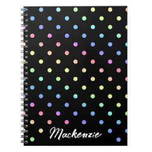 Caderno Espiral Nome Personalizado do Rainbow Bolinhas em Preto