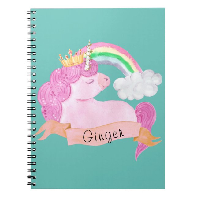 Caderno Espiral Nome Personalizado do 🌈 Rainbow Unicorn (Frente)