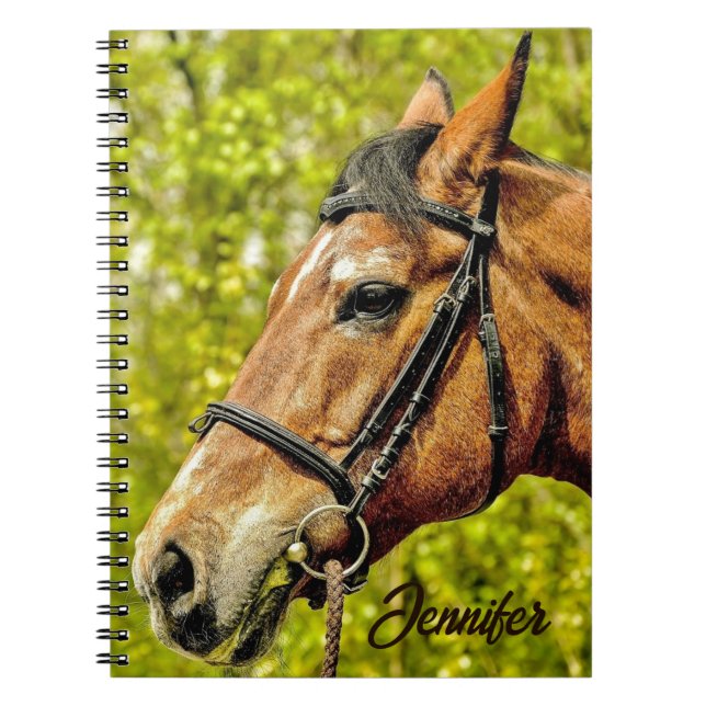 Caderno Espiral Nome Personalizado do Retrato de Cavalo (Frente)