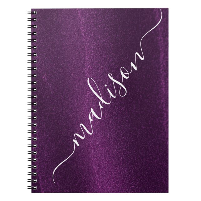 Caderno Espiral Nome Personalizado do Shimmer Glitter Roxo (Frente)