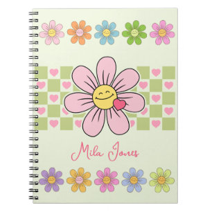 Caderno Espiral Nome Personalizado do Sorriso de Flor Feliz e Cujo
