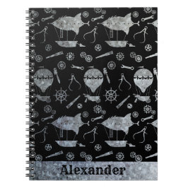Caderno Espiral Nome Personalizado do Tema de Aeródromos Prateados