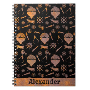 Caderno Espiral Nome Personalizado do Tema de Balonagem Rusty Stea