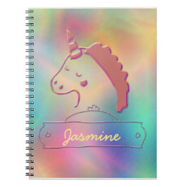 Caderno Espiral Nome Personalizado do Unicorn 3D Holográfico
