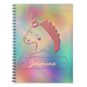 Caderno Espiral Nome Personalizado do Unicorn 3D Holográfico