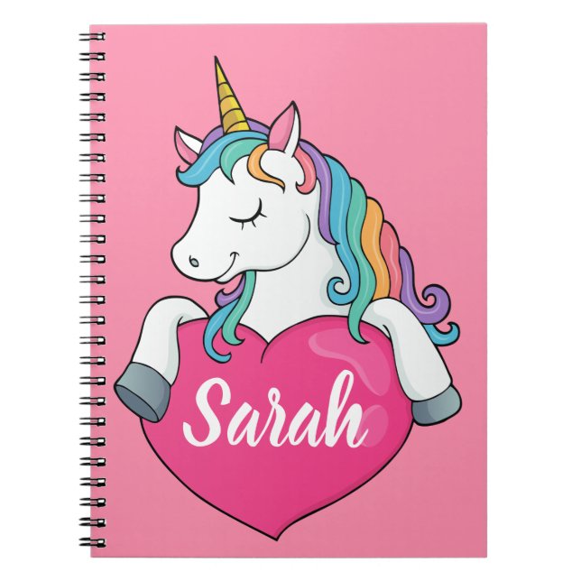 Caderno Espiral Nome Personalizado do Unicórn de Cute  (Frente)