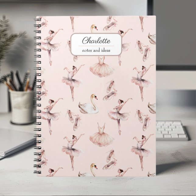 Caderno Espiral Nome Personalizado dos Calçados de Balé Rosa Balle (Criador carregado)