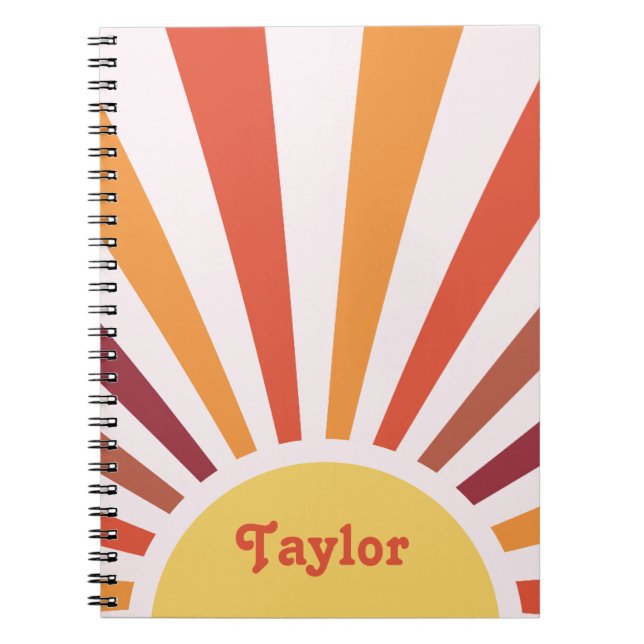 Caderno Espiral Nome Personalizado dos Raios Sun Ultrassados Retro (Frente)