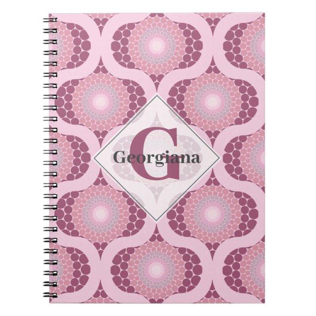 Caderno Espiral Nome Personalizado Dot Rosa Rusky Radiante Retroat (Frente)