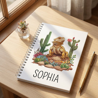 Caderno Espiral Nome Personalizado Dragão Barbudo Aquarela Deserto