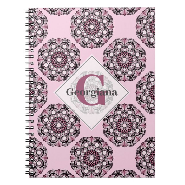 Caderno Espiral Nome personalizado Dusky Rosa Cherry Blossom Dot M (Frente)