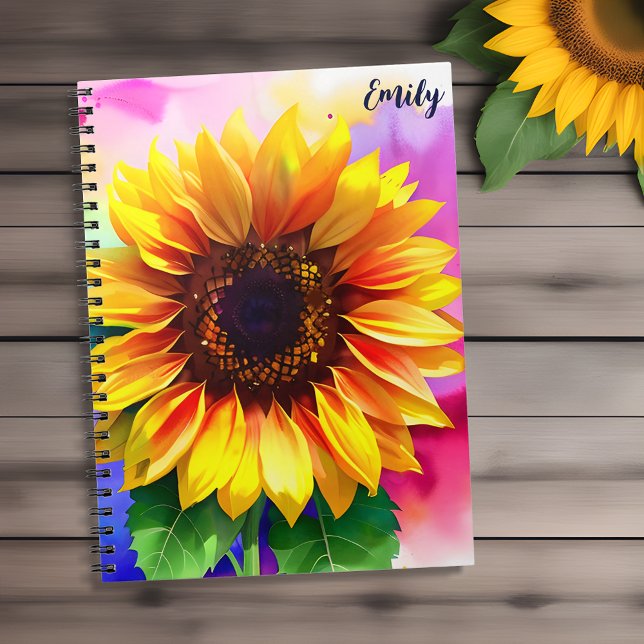 Caderno Espiral Nome Personalizado e Bloco de Notas de Girassol (Nature's Colors, Your Notebook Wonders! 🌻📒)