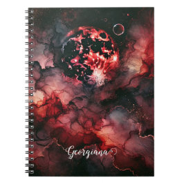 Caderno Espiral Nome Personalizado Eerie Blood Moon Halloween Tint
