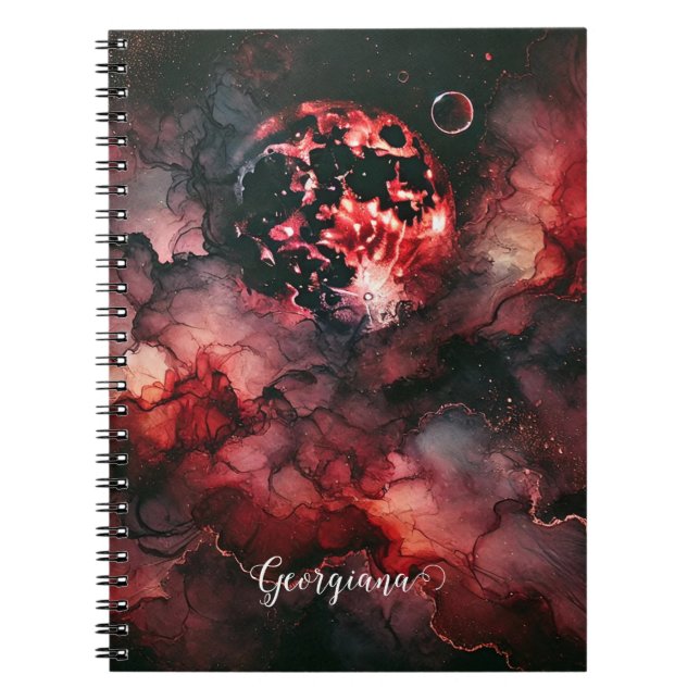 Caderno Espiral Nome Personalizado Eerie Blood Moon Halloween Tint (Frente)