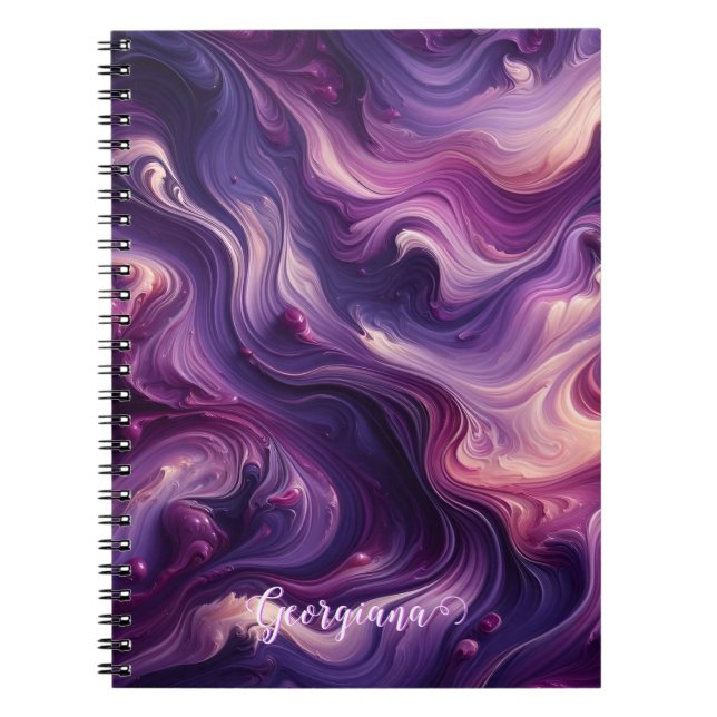 Caderno Espiral Nome Personalizado Efeito de Pintura Roxo Vibrante (Frente)