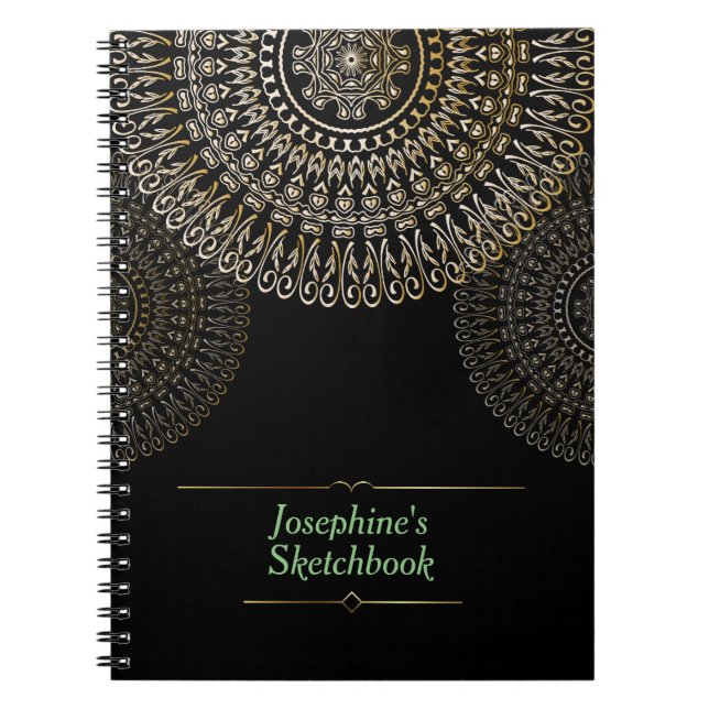 Caderno Espiral Nome Personalizado Elegante Beige Mandala (Frente)