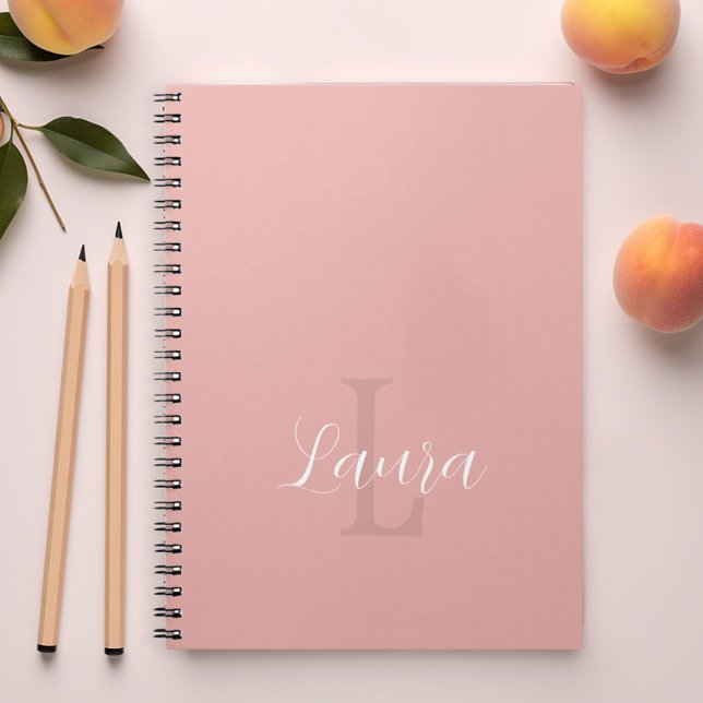 Caderno Espiral Nome personalizado em monograma rosa beijado femin (Criador carregado)