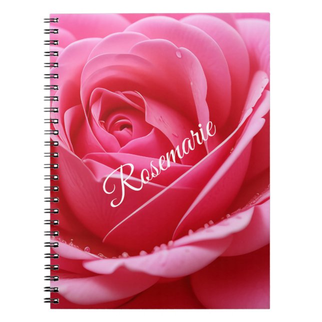 Caderno Espiral Nome Personalizado Flor de Rosa Elegante (Frente)