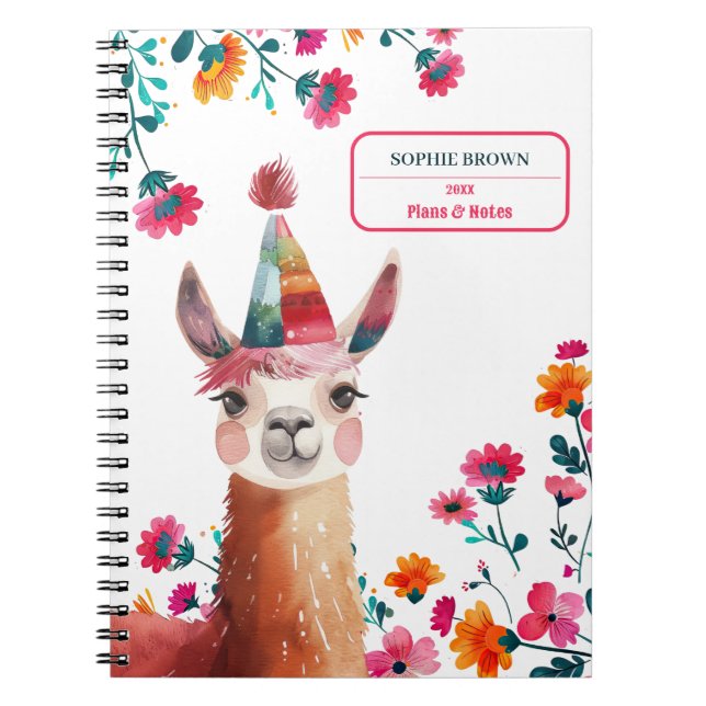 Caderno Espiral Nome Personalizado Floral Cor-de-Rosa Gama (Frente)