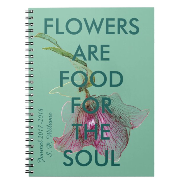 Caderno Espiral Nome personalizado floral de flor roxa (Frente)