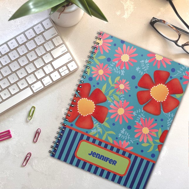 Caderno Espiral Nome Personalizado Floral Personalizado de Diversã (Criador carregado)