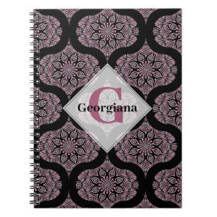 Caderno Espiral Nome Personalizado Fronteira Floral do Rosa Retrod