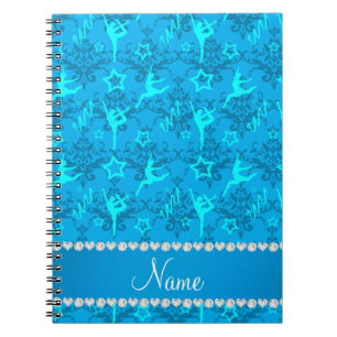 Caderno Espiral Nome personalizado ginástica azul-azul-céu