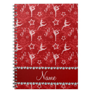 Caderno Espiral Nome personalizado ginástica do damasco vermelho