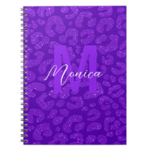 Nome Personalizado Glitter Roxo Leopardo Elegante