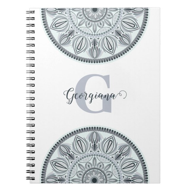 Caderno Espiral Nome Personalizado Harmonia Floral Cinza Monotone  (Frente)