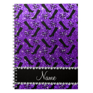 Caderno Espiral Nome personalizado indigo roxo glitter inicializa 