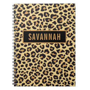 Caderno Espiral Nome personalizado Leopard Animal Print Patterno C