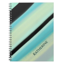 Caderno Espiral Nome Personalizado Listras Turquesa e Preto 