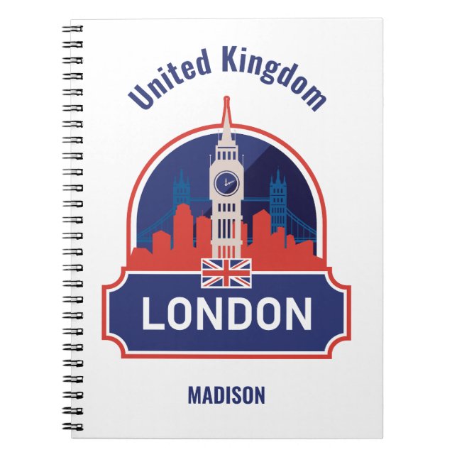 Caderno Espiral Nome Personalizado Londres (Frente)