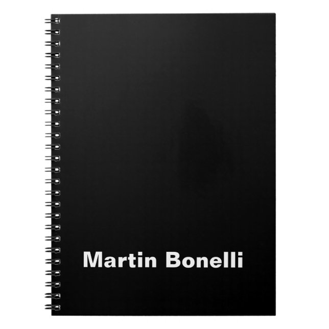 Caderno Espiral Nome personalizado Mínimo Preto Preto Preto Modern (Frente)