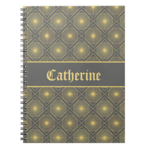 Caderno Espiral Nome Personalizado Moderno Geométrico Pastel Cinza